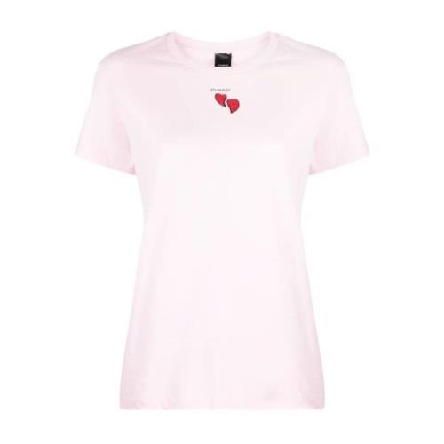 T-shirt met logo print en hartmotief Pinko , Pink , Dames