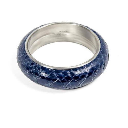 Blauw Zilveren Slangenleren Armband Bottega Veneta , Blue , Dames