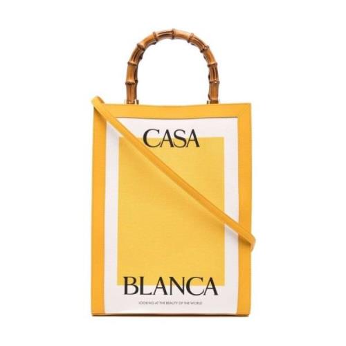 Tote tas met bamboe handvat en logo print Casablanca , Yellow , Dames