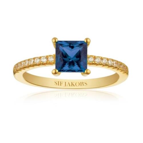 Quadrato Vergulde Ring met Blauwe Zirkoon Sif Jakobs Jewellery , Yello...