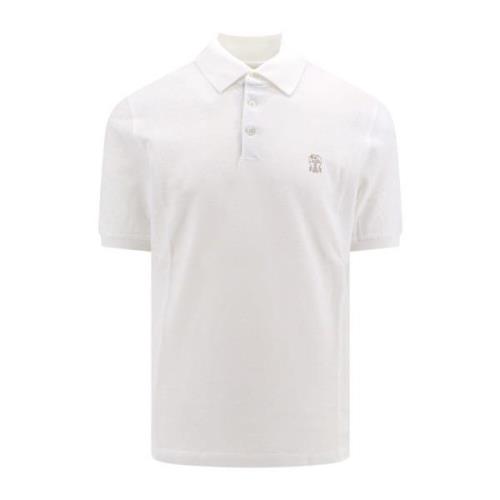 Witte Polo T-shirt met Geribbelde Profielen Brunello Cucinelli , White...