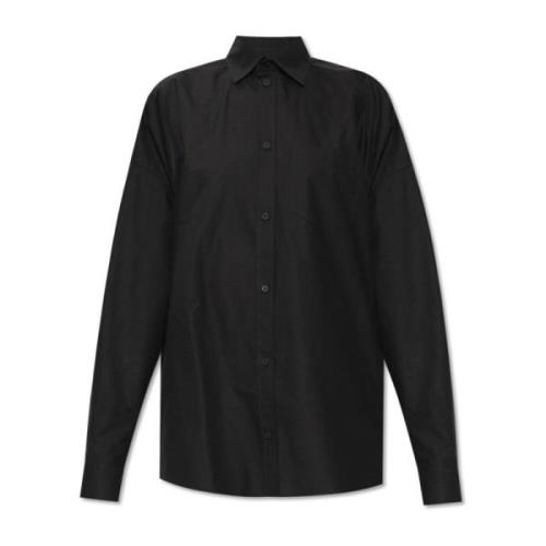 Katoenen shirt met kristallen logo Balenciaga , Black , Dames