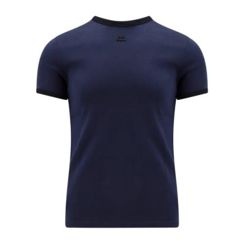 Blauwe Crew-neck T-shirt met Logo Courrèges , Blue , Heren