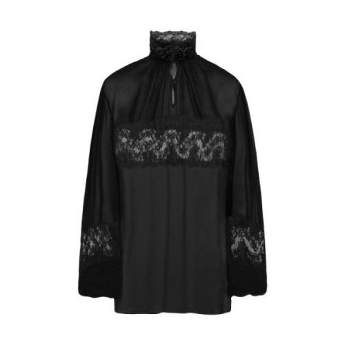 Zwarte Bloemenkanten Crepe Blouse Dolce & Gabbana , Black , Dames
