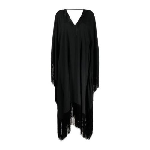 Zwarte Crepe Kaftan met Franje Taller Marmo , Black , Dames