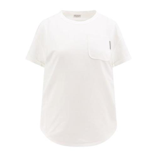 Wit Crew-Neck T-Shirt met Zak Brunello Cucinelli , White , Dames