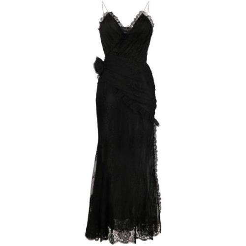Zwarte kanten jurk met ruches en zij-inzet Alessandra Rich , Black , D...