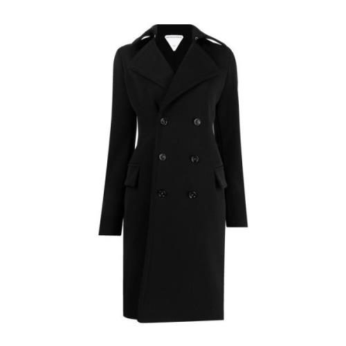 Zwarte dubbelrij jas van wol Bottega Veneta , Black , Dames