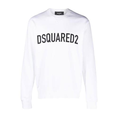 Witte Katoenen Jersey Sweater met Logo Print Dsquared2 , White , Heren