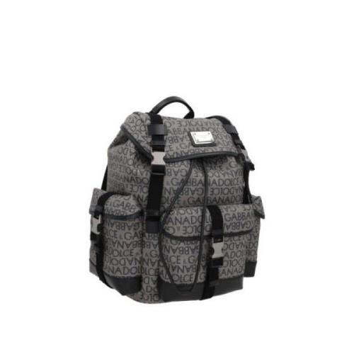 Canvas Resin Rugzak met Leren Afwerking Dolce & Gabbana , Black , Here...