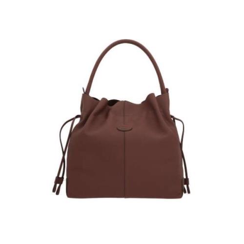 Bruine Gehamerde Leren Handtas met Rutenio Hardware Tod's , Brown , Da...