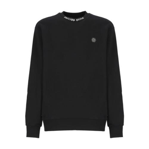 Zwarte katoenen sweatshirt met logopatch Philipp Plein , Black , Heren