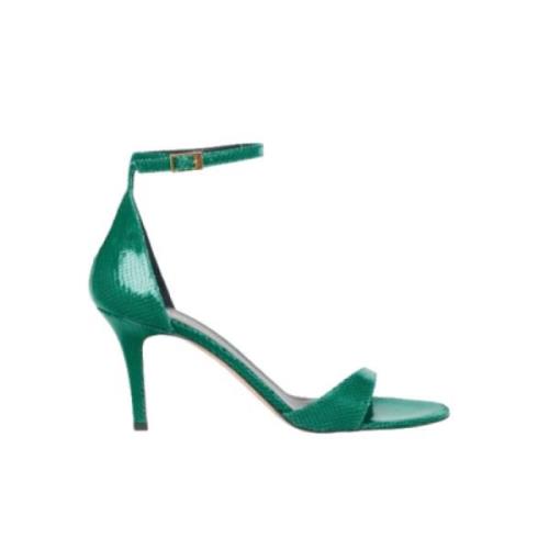 Groene Python Leren Sandalen met Hak Isabel Marant , Green , Dames