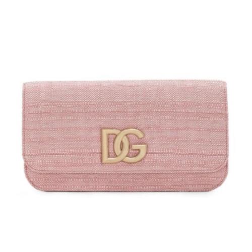 Logo-Plaque Clutch Tas Dolce & Gabbana , Pink , Dames
