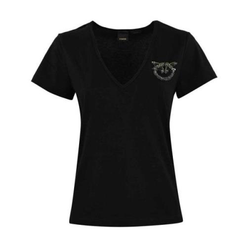 Love Birds Geborduurd T-Shirt Pinko , Black , Dames