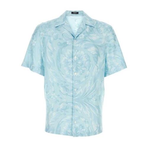 Zijden Bedrukte Shirt Versace , Blue , Heren