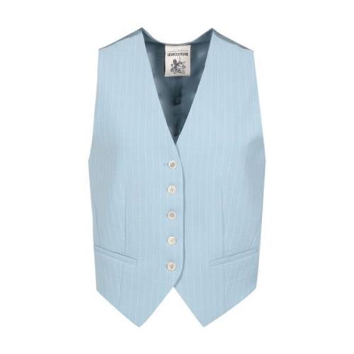 Blauwe Pinstripe Wolmix Vest Semicouture , Blue , Dames