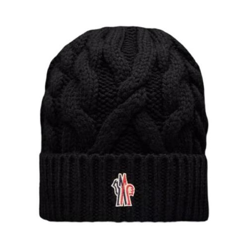 Warme Kabel Gebreide Wollen Beanie Moncler , Black , Dames