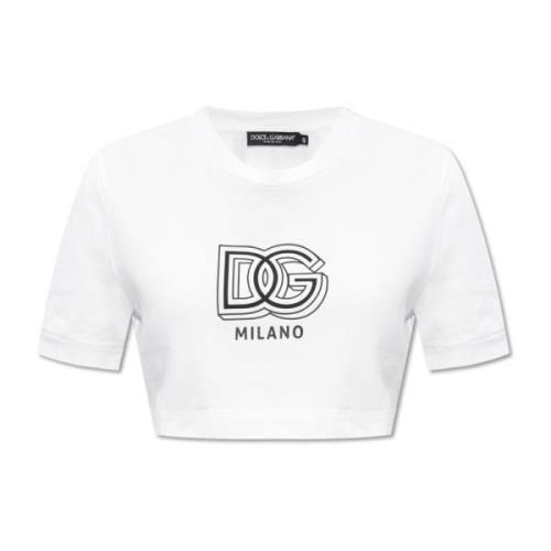 Crop T-shirt met logo Dolce & Gabbana , White , Dames