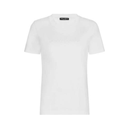 Katoenen T-shirt met Logo Dolce & Gabbana , White , Dames