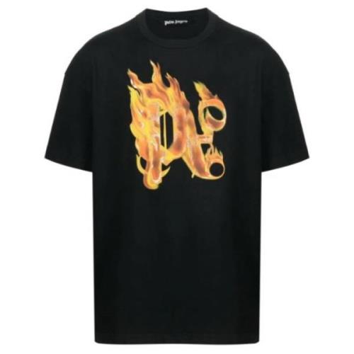 Logo Print Crew Neck T-shirts en Polos Palm Angels , Black , Heren