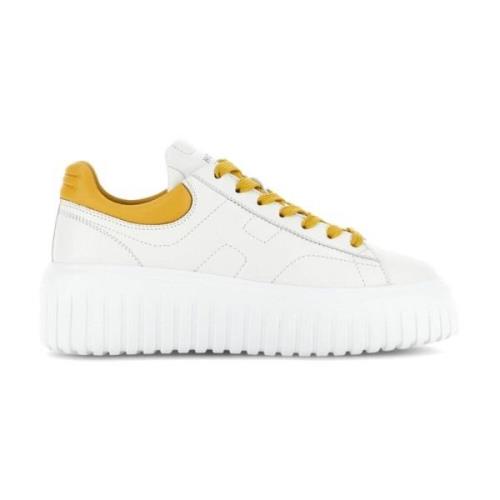 Witte Leren Sneaker met Dikke Gele Rubberen Zool Hogan , White , Dames