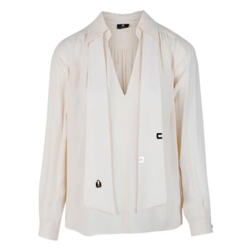 Elegante crèmekleurige blouse met V-hals en kraagdetails Elisabetta Fr...