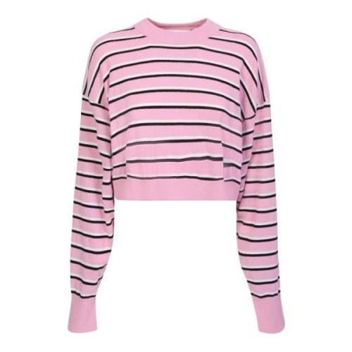 Gestreepte Katoenmix Crop Sweater Palm Angels , Pink , Dames