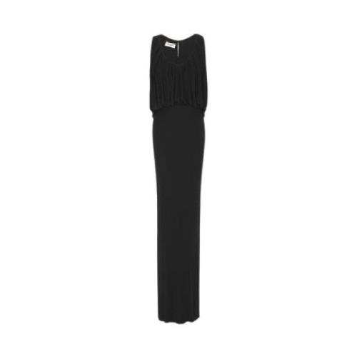 Zwarte mouwloze jurk met U-halslijn en drapering Saint Laurent , Black...