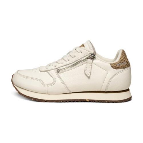 Ydun Leather Zipper - Trendy Leren Sneakers Woden , Beige , Dames