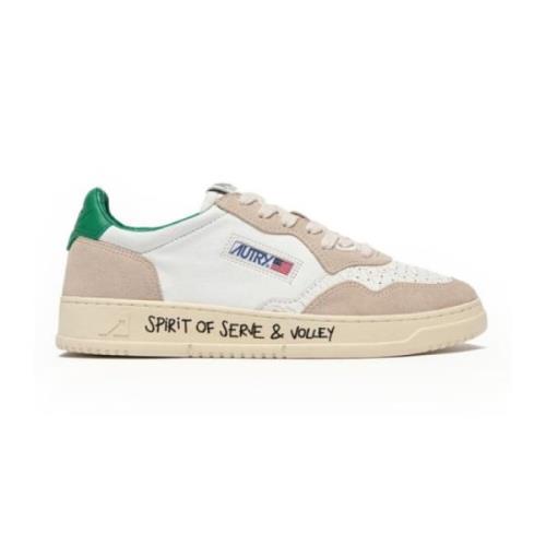 Witte Leren Sneakers met Groene Details Autry , White , Heren