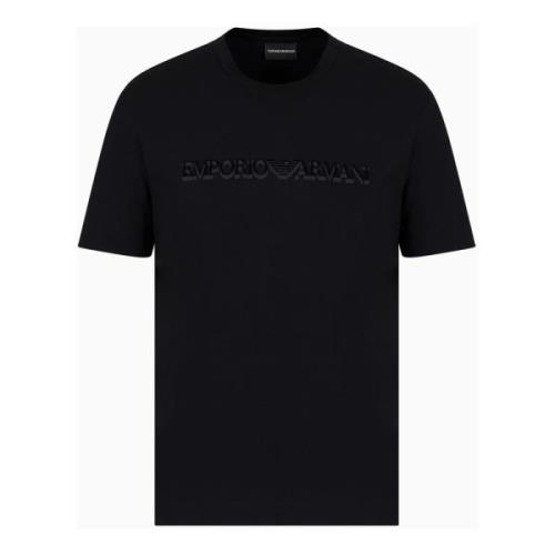 Premium Katoenen T-shirt met Logo Print Emporio Armani , Black , Heren