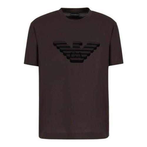 Premium Katoenen T-shirt met Logo Print Emporio Armani , Brown , Heren