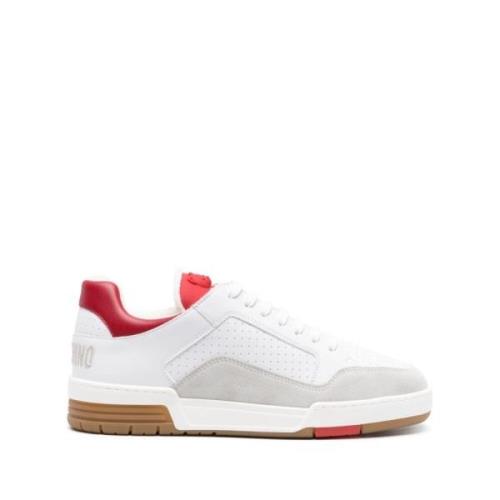 Geperforeerde Sneakers met Geborduurd Logo Moschino , White , Heren