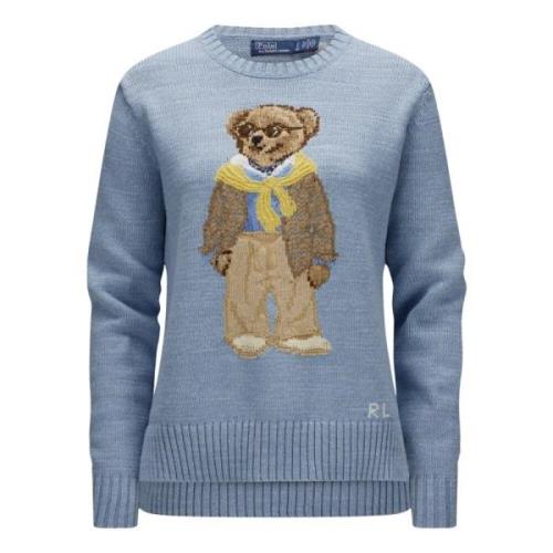 Lichtblauwe Bear Pullover Trui Polo Ralph Lauren , Blue , Dames