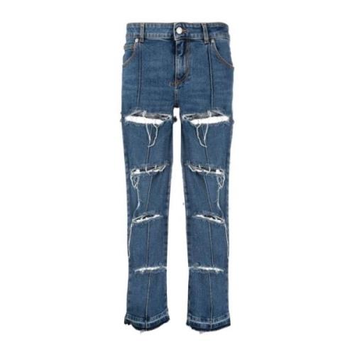 Versleten cropped jeans met gescheurde details Alexander McQueen , Blu...