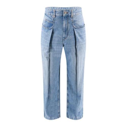 Blauwe Wide Leg Jeans met Rits en Knoop Isabel Marant , Blue , Heren