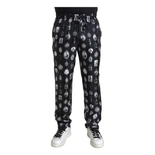 Religieus Print Zijden Joggers Dolce & Gabbana , Black , Heren