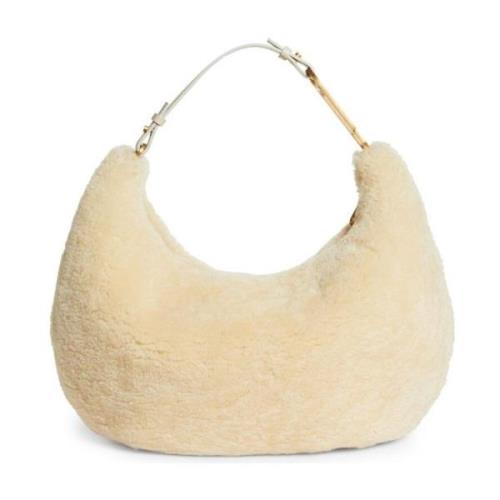 Crème Shearling Schoudertas met Gouden Hardware Off White , White , Da...