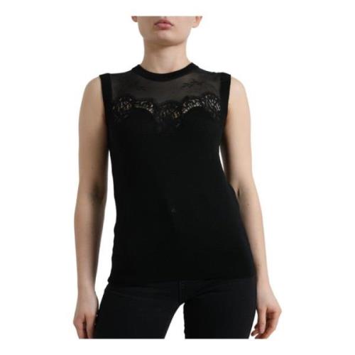 Zwarte Tanktop met Kant Dolce & Gabbana , Black , Dames