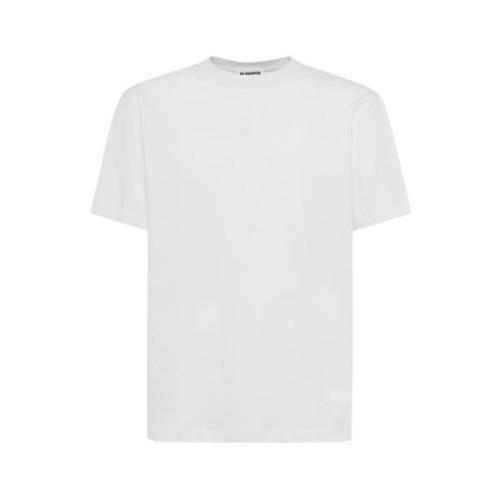 Effengekleurde Katoenen Scoop Neck T-Shirt Jil Sander , White , Heren