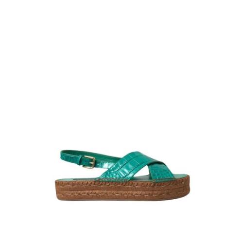 Groene Leren Plateau Sandalen Dolce & Gabbana , Green , Dames