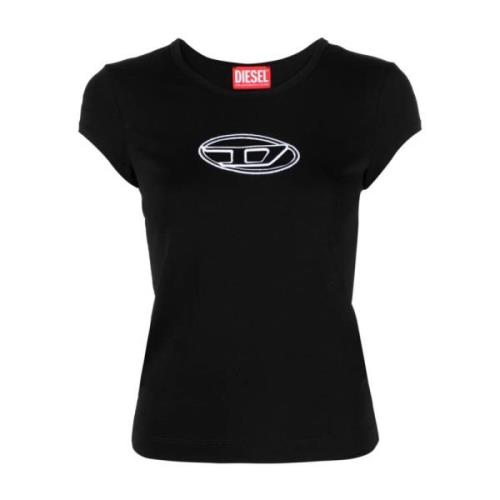Zwarte T-Angie T-shirt met Oval D Logo Diesel , Black , Dames