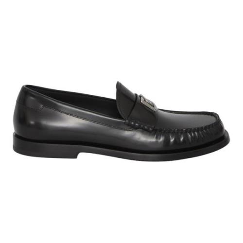 Zwarte Loafer Schoenen met Zilveren DG Logo Dolce & Gabbana , Black , ...