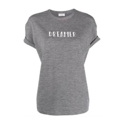 Grijze Beaded T-Shirt voor Dames Brunello Cucinelli , Gray , Dames