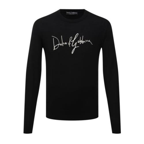 Zwarte Logo Geborduurde Wollen Trui Dolce & Gabbana , Black , Heren