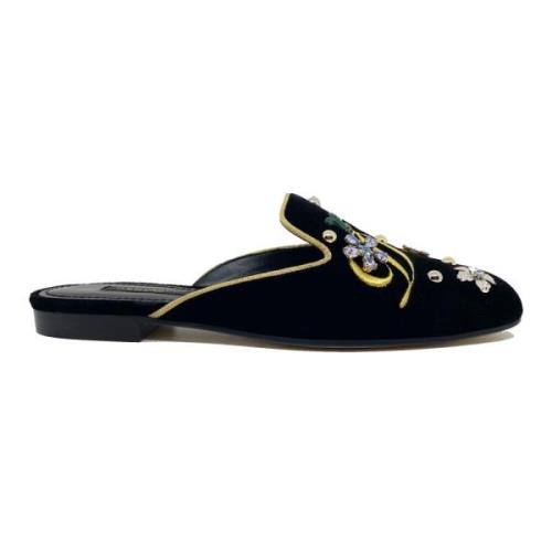 Zwarte Velvet Muiltjes voor Dames Dolce & Gabbana , Black , Dames