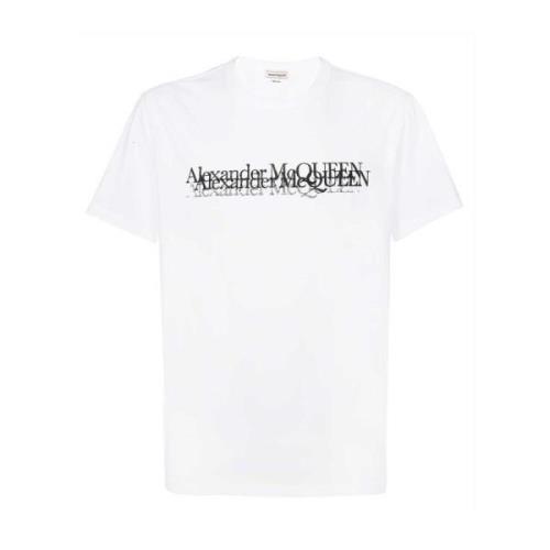 Wit Katoenen T-Shirt met Logodetail Alexander McQueen , White , Heren