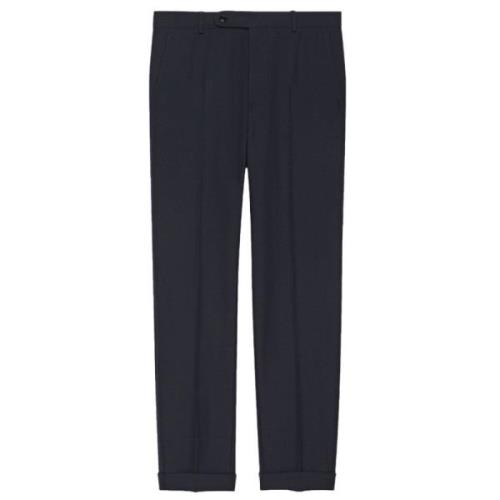 Navy Blauwe Wol Twill Straight-Leg Broek Gucci , Blue , Heren