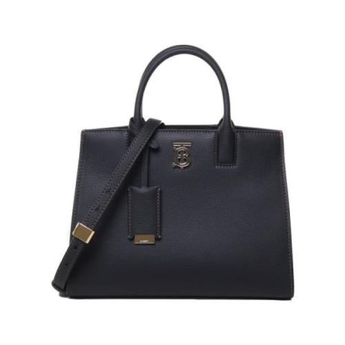 Zwarte Leren Handtas met Zijdelingse Sluiting Burberry , Black , Dames